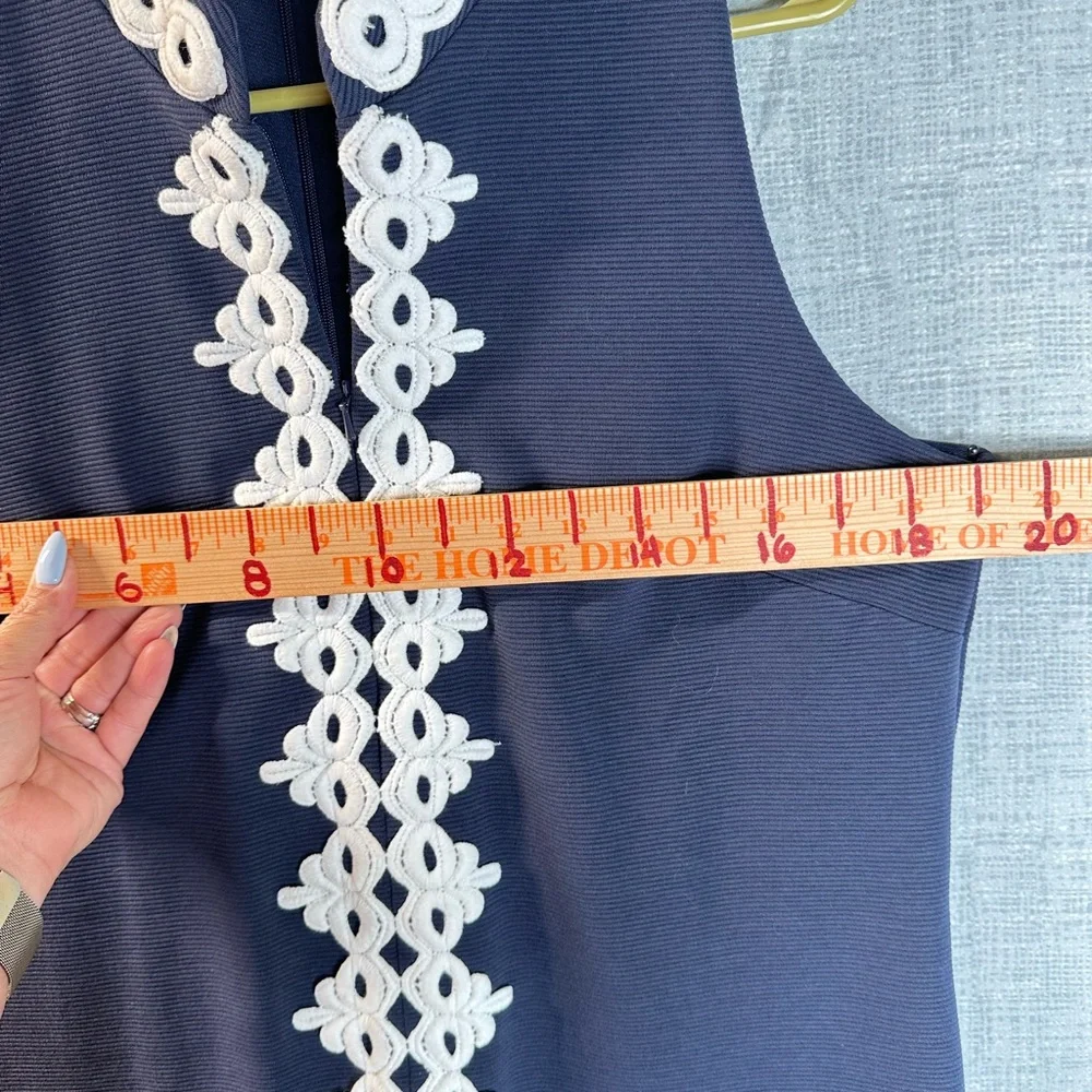 Lilly Pulitzer Callista Shift Dress Navy Blue White Lace High Neck Mini 2zippers - Picture 10 of 12